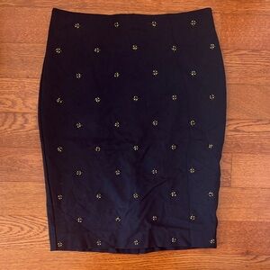 Ann Taylor Navy Pencil Skirt with Gold Accent Studs size 0